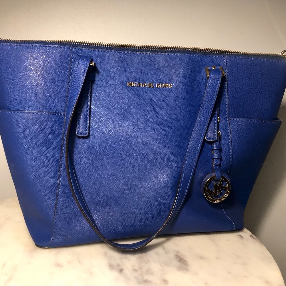 Michael Kors Cobalt Blue Jet Set Top Zip Tote